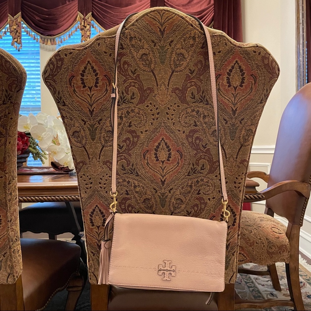 pink tory burch fold-over crossbody bag!